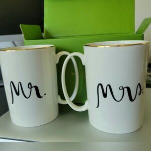 Kate Spade White and Gold Mr. and Mrs. Mugs